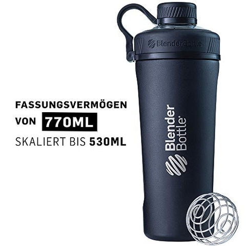 Radian Shaker Cup Garrafa de Água Isolada em Aço Inoxidável com Misturador de Arame, 26-Ounce, Preto Fosco – 750ml - BlenderBottle