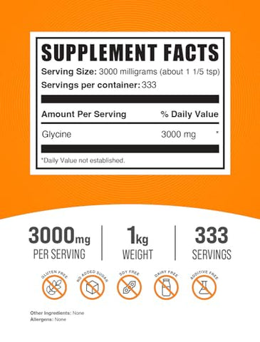 com Pó de Glicina – Suplemento de Glicina em Pó, 3000mg de Glicina – Aminoácido Glicina Pura - BulkSupplements