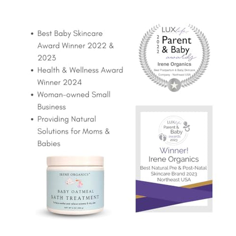Pó de Banho de Aveia para Bebês com Eczema da Irene Organics – Aveia Coloidal para Tratamento Calmante de Eczema, Assaduras, Pele Seca, Coceira e Irritação – Hidrata e Alivia