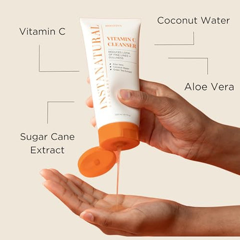 Limpeza Facial com Vitamina C, Ilumina e Reduz Sinais de Envelhecimento, Linhas Finas e Textura Irregular, com Água de Coco e Aloe Vera, 200 ml - InstaNatural