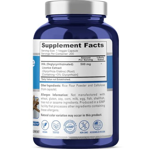 Extrato de Alcaçuz DGL 500 mg 200 Cápsulas Vegetais (Vegano, Não-OGM) - NusaPure