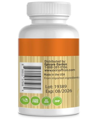 EXIR - Saffron Supplement – Fórmula para Alívio do Estresse, Suporte Natural ao Humor, Suplemento para Estresse, Foco e Energia, 180 Comprimidos