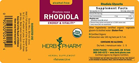 Extrato de Raiz de Rhodiola Orgânica Certificada para Energia, Resistência e Vigor, Glicerina sem Álcool, 120 ml - Herb Pharm