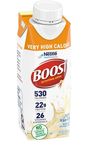 BOOST - Boost Bebida Nutricional Muito Calórica, Sabor Baunilha, Caixa de 8 Onças, Pacote com 27 – Marca Boost