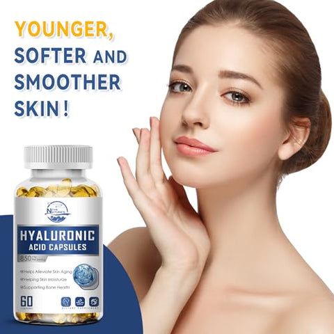 Nature's live - Nature’s Live – Cápsulas de Ácido Hialurônico 850mg de Alta Bioacessibilidade para Hidratação da Pele, Lubrificação das Articulações e Cabelos Fortes