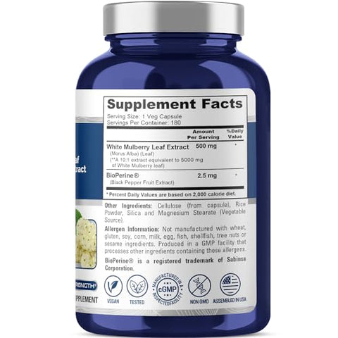 Extrato de Folha de Amora Branca 5.000mg 180 Cápsulas Vegetais - NusaPure