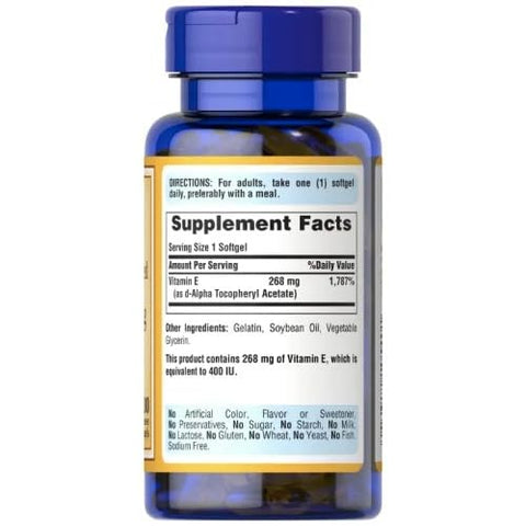 Puritan's Pride - Vitamina E-400 UI Puritan’s Pride – 100 Cápsulas (540 g) – Fonte Natural