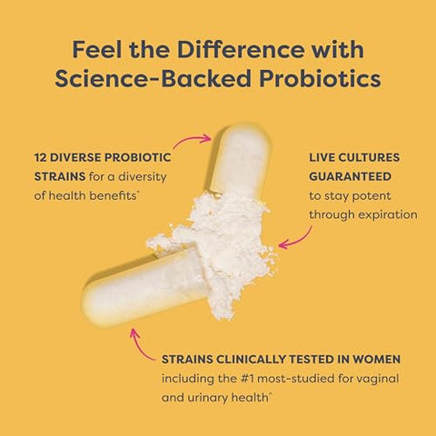 Cápsulas Probióticas para Mulheres, 50 Bilhões de UFC Garantidos, Equilíbrio de pH, Saúde Vaginal, Urinária, Digestiva e Imunológica, L. Rhamnosus GG, Livre de Laticínios e Soja - Renew Life