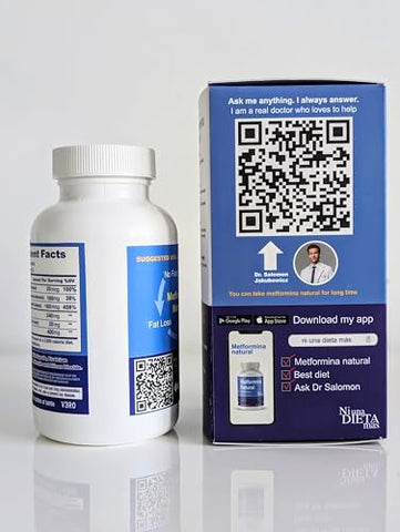 Ni una dieta más - Metformina Natural – Auxílio para Perda de Peso e Suporte ao Metabolismo – Dr. Salomon (60 cápsulas)