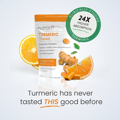 Turmeric Curcumin Chews – Alta Absorção – Sabor Laranja Cítrico – dos Criadores de SuperBeets, Saúde das Articulações, 30 Unidades - humanN
