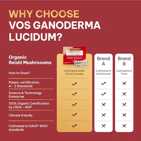 VOS GANOLUCIDUM - Suplemento de Cogumelo Reishi Vermelho em Comprimidos para Imunidade, Extrato FC de Ganoderma lucidum, Cogumelos Reishi Naturais Diários, 40mg, 60 Comprimidos (10 Comprimidos x 6 Blísteres)