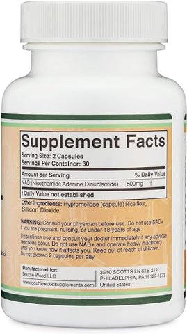 Double Wood Supplements - Suplemento NAD (500mg de NAD Puro a 95% por Porção, Fornecimento de 30 Dias) – Impulsionador de NAD Similar ao Nicotinamida Ribosídeo (Testado por Terceiros, Seguro para Veganos, Não-OGM) por Double Wood