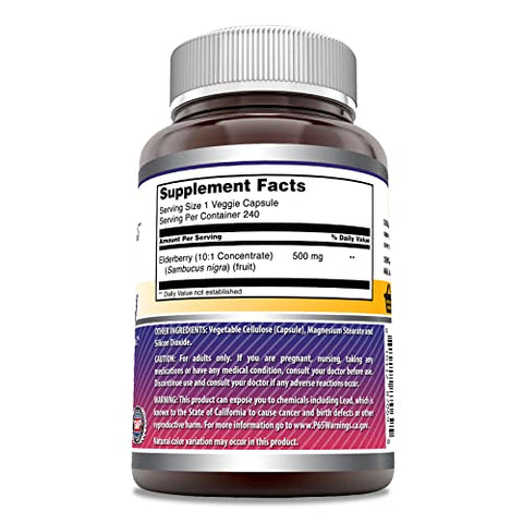 Amazing Nutrition - Amazing Formulas Extrato de Sabugueiro (Concentração 10:1) | 500 Mg por Porção | 240 Cápsulas | Livre de Transgênicos | Sem Glúten | Fabricado nos EUA