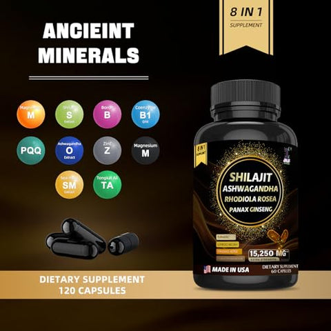 JMJF - Cápsulas de Shilajit do Himalaia com Ácido Fúlvico – 60 unidades, 100% Natural e Potente