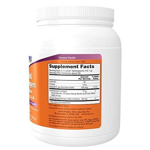 Suplementos, Proteína de Colágeno Multi Tipos I, II – 100g - NOW Foods