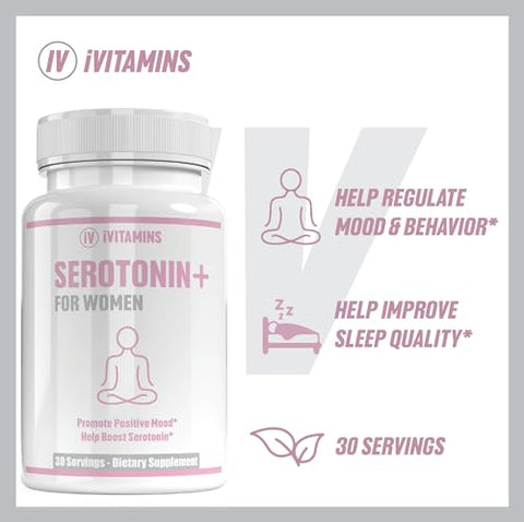 iVitamins - Suplementos de Serotonina para Mulheres – Apoia Níveis Saudáveis de Serotonina, Melhora o Humor