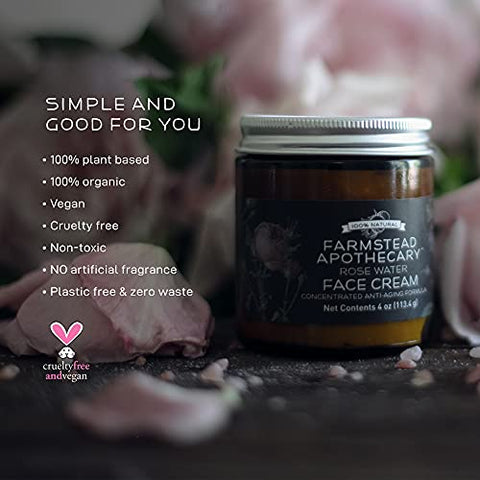 Creme Facial de Água de Rosas Anti-Envelhecimento 100% Natural Farmstead Apothecary 120ml