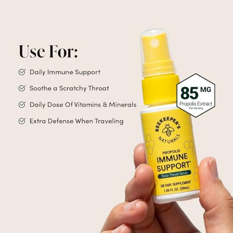 Beekeeper's Naturals - Spray de Garganta de Própolis Beekeeper’s Naturals – 95% Extrato de Própolis de Abelha, Suporte Natural ao Sistema Imunológico