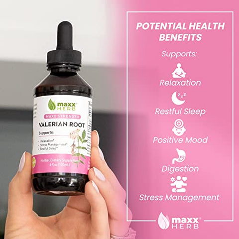 Extrato de Raiz de Valeriana – Máxima Potência, Absorção Líquida Melhor que Cápsulas, para Relaxamento e Sono Repousante – Livre de Álcool – Frasco de 120 ml (60 Porções) - Maxx Herb
