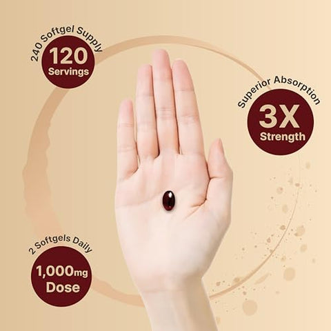 Óleo de Krill Antártico 1000mg, 240 Softgels, Fonte Natural de Ômega-3, EPA, DHA e Astaxantina – Sem Sabor Residual – Suporte à Saúde Cardíaca, Livre de Mercúrio - NatureBell