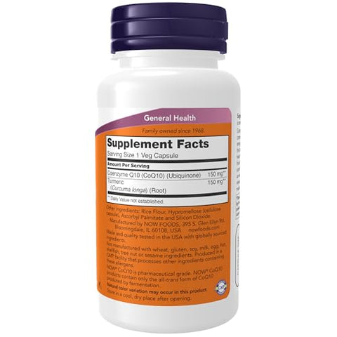 CoQ10 150 mg – Cápsulas Vegetais de Grau Farmacêutico, Forma All-Trans produzida por Fermentação – 100 Unidades - NOW Foods