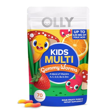 Kids Multivitamin Gummy Worms 70 Unidades e Chillax Gummies de Magnésio 50 Unidades – Pacote Promocional - OLLY