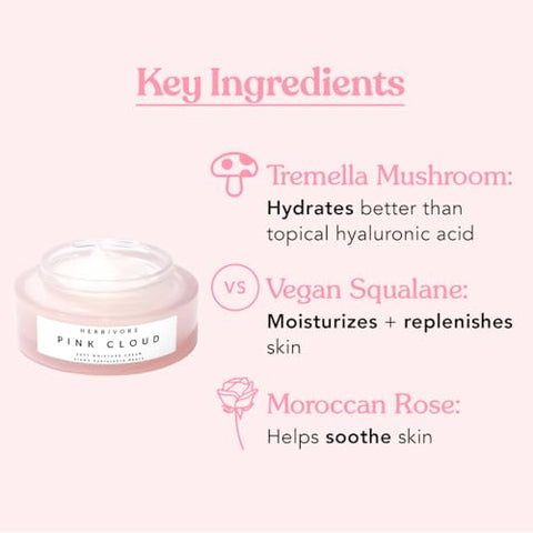 HERBIVORE Pink Cloud Hidratante Facial com Tremella Mushroom – Vegano, Livre de Crueldade – Hidratação e Volume para a Pele
