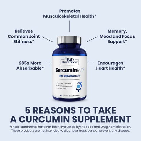 CurcuminMD Plus – Cúrcuma Curcumin com Boswellia Serrata – 285x Mais Absorvível | Rigidez nas Articulações, Recuperação Muscular e Suporte ao Humor | 120 Cápsulas (2-Pack) - 1MD Nutrition