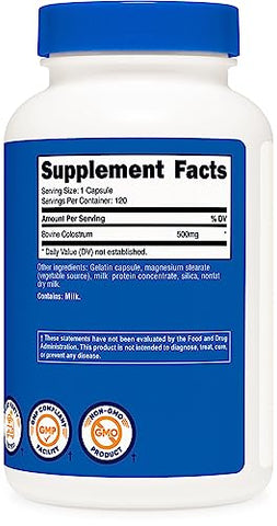 Colostrum 500mg – 120 Cápsulas | Livre de Glúten | Marca Nutricost - Nutricost