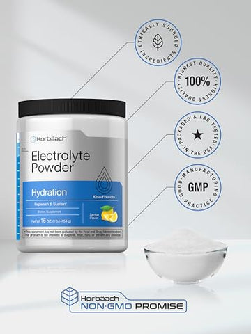 Pó de Eletrólitos | 473 ml | 130 Porções | Suplemento de Hidratação | Vegetariano | Amigo da Dieta Keto | Fórmula Livre de Transgênicos e Glúten | Sabor Limão - Horbäach