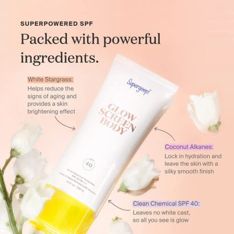 Glowscreen Body SPF 40 PA – Loção Corporal Protetor Solar de Amplo Espectro com Brilho Sutil – Proporciona Brilho Instantâneo – 100ml - Supergoop!