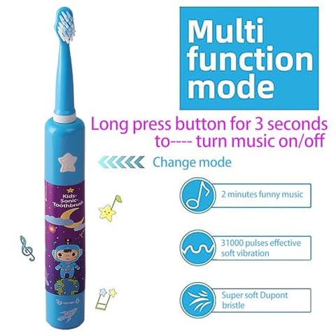 OJV - Escova de Dentes Elétrica Musical 8620 para Crianças, 3 Modos, Temporizador de 2 Min, 6 Cerdas Recarregáveis, Smart Sonic Music, para Meninas de 3 a 14 Anos com Suporte de Parede
