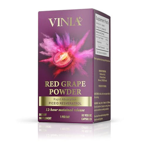 VINIA - Suplemento de Piceid Resveratrol de Liberação Sustentada por 12 Horas. Suplemento de Óxido Nítrico. Suporta a Saúde do Coração, Fluxo Sanguíneo, Pó Superfood para Aumentar Oxigênio, Amigável ao Keto. Vegano