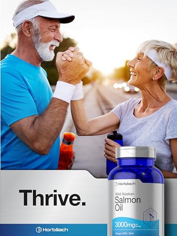 Óleo de Salmão Selvagem do Alasca Horbäach | 180 Cápsulas Softgel | Sem Glúten, Não-OGM | Alta Potência | Excelente Fonte de Ácidos Graxos Ômega-3 EPA e DHA