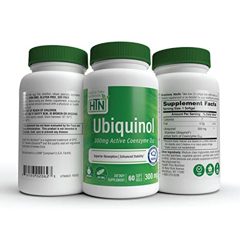 Health Thru Nutrition - Saúde Através da Nutrição Ubiquinol 300mg 60 Softgels com Kaneka QH CoQ-10 Reduzido | Estabilizado – Testado por Terceiros | Bioacessibilidade Aprimorada | Cardiovascular