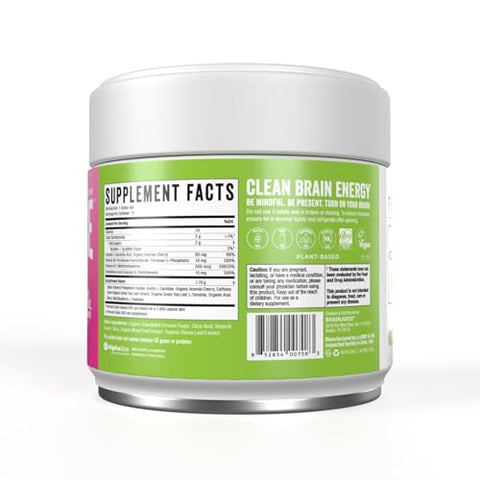 Suplemento de Suporte Cerebral com Nootrópicos, Pó sem Glúten para Energia e Foco, Mistura para Bebida com L Teanina, Alpha GPC, Vitamina B, Extrato de Chá Verde Orgânico com Cafeína, 100g - BrainJuice