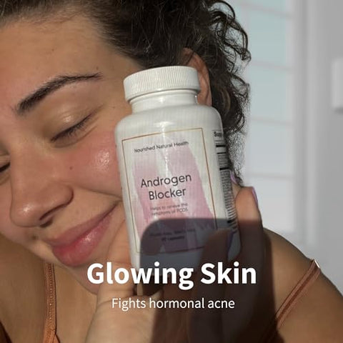 Nourished Natural Health - Nourished Naturals Androgen Blocker Plus para SOP – Suplemento para Equilíbrio Hormonal Feminino com Zinco