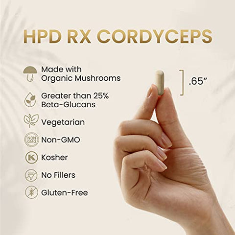 HPD Rx - Cordyceps Mushroom Extract Premium Orgânico para Energia, Resistência e Imunidade | 2250 mg, 240 Cápsulas, Pacote com 2 | Marca em Destaque