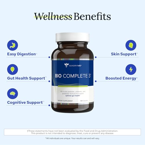 Bio Complete 3: Probióticos 3 em 1 para Saúde Intestinal, Suplementos Probióticos para Digestão, Suporte para Inchaço, Gases, Desejos Alimentares, Níveis de Energia, Pele e - Gundry MD