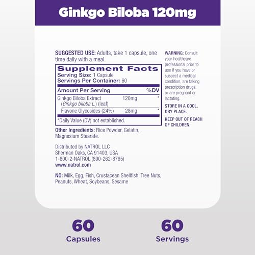 Ginkgo Biloba 120mg – Suporte para Memória e Saúde Cerebral – 60 Cápsulas - Natrol