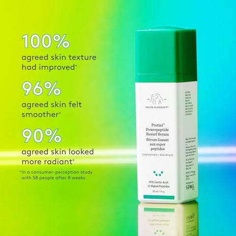 Protini Powerpeptide Resurf Serum – Serum Facial com 10% de Ácido Lático e 11 Peptídeos Sinalizadores (30 mL / 1 Fl Oz) - Drunk Elephant