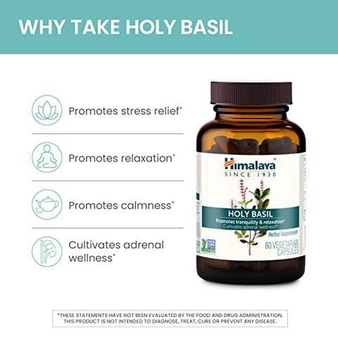 Holy Basil Tulsi – Alívio do Estresse, Relaxamento, Insônia Ocasional – Promove Calma – Ayurvédico – Não-OGM – Vegano – 720 mg – 60 Cápsulas – 2 Pacotes - Himalaya