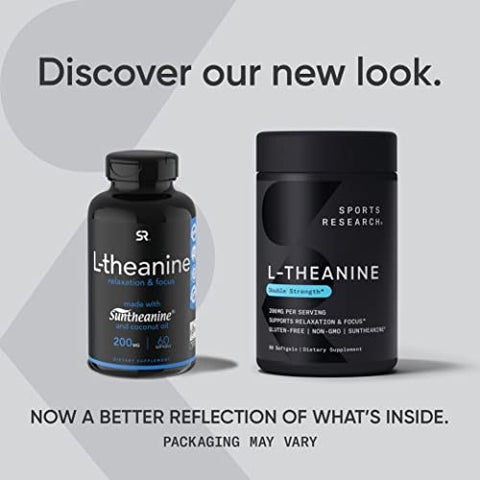 L-Theanine Double Strength – Suplemento Suntheanine Softgels para Foco e Relaxamento – 60 cápsulas - Sports Research