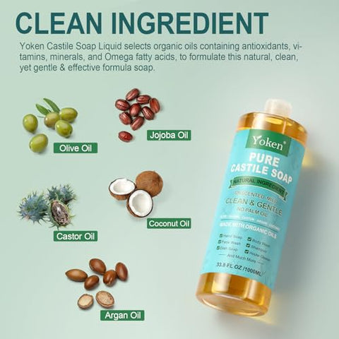 Sabonete Líquido Castela Puro Sem Perfume 2000 ml – Feito com Óleo Orgânico, Limpeza Eficiente - Yoken