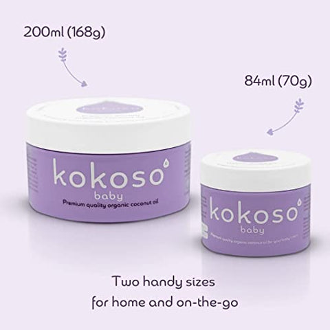 Kokoso - Óleo de Coco Orgânico para Bebês – Hidratante 100% Natural para Massagem, Pele Seca, Sensível e Normal do Bebê – 168g