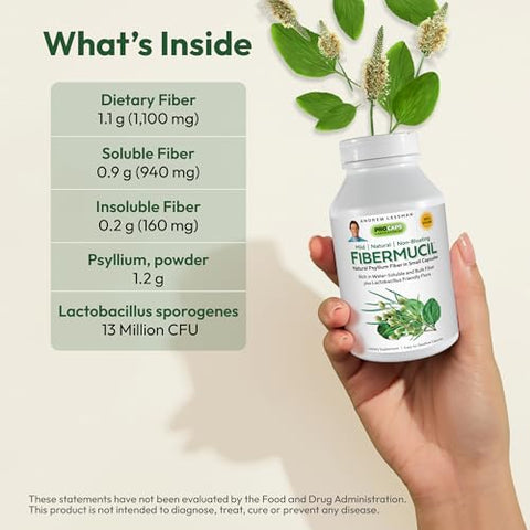 ANDREW LESSMAN - Andrew Lessman Fibermucil 360 Cápsulas – Pó de Casca de Psyllium. Promove Suavemente a Regularidade e a Saúde Digestiva. Rico em Fibras. Suave, Fácil e Eficaz. Sem Aditivos. Pequeno