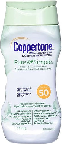 Pure and Simple Loção Protetora Solar Mineral de Óxido de Zinco SPF 50, Resistente à Água, Amplo Espectro para Pele Sensível, 180 ml (Pack…) - Coppertone