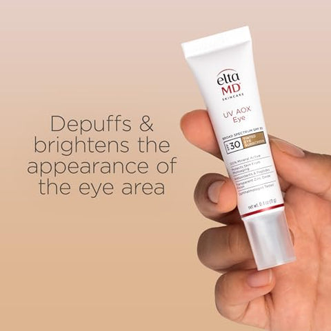 EltaMD UV AOX Protetor Solar Tonalizante para Área dos Olhos SPF 30, Protetor Solar Tonalizante para o Rosto, Fórmula de Protetor Solar 100%% Mineral, Tubo de 0,4 g