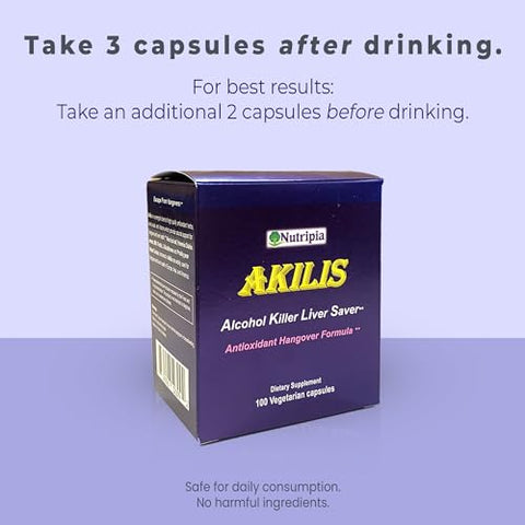 Nutripia - Akilis – Suporte Antioxidante para o Fígado em Cápsulas Vegetais 100 Unidades (33 Doses) – Manhãs Melhores Após Beber – Hovenia dulcis, Chá de Videira (Dihidromiricetina), Cardo de Leite, Pera Espinhosa – 100% Natural e Eficaz
