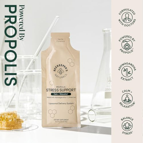 Beekeeper's Naturals - Propolis Liposomal Beekeeper’s Naturals 600mg, Ashwagandha L-theanine, Suporte Anti-Stress para Mais Calma